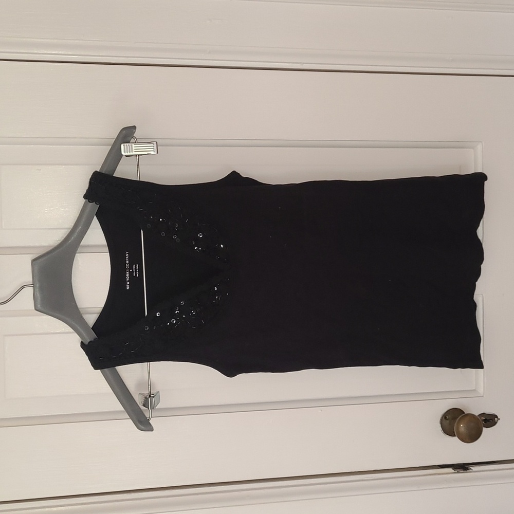 New York & Company Black Tank Top with Sequin Accents
